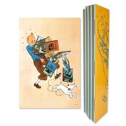 Poster Tim mit Bücherstapel Tim & Struppi, moulinsart